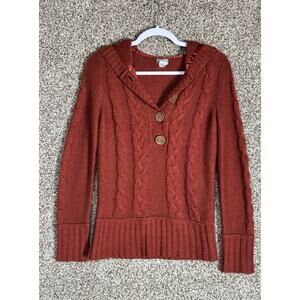 Y2K Delia’s Rust Orange Chunky Cable Knit Hoodie Sweater Granola Girl Sz Medium